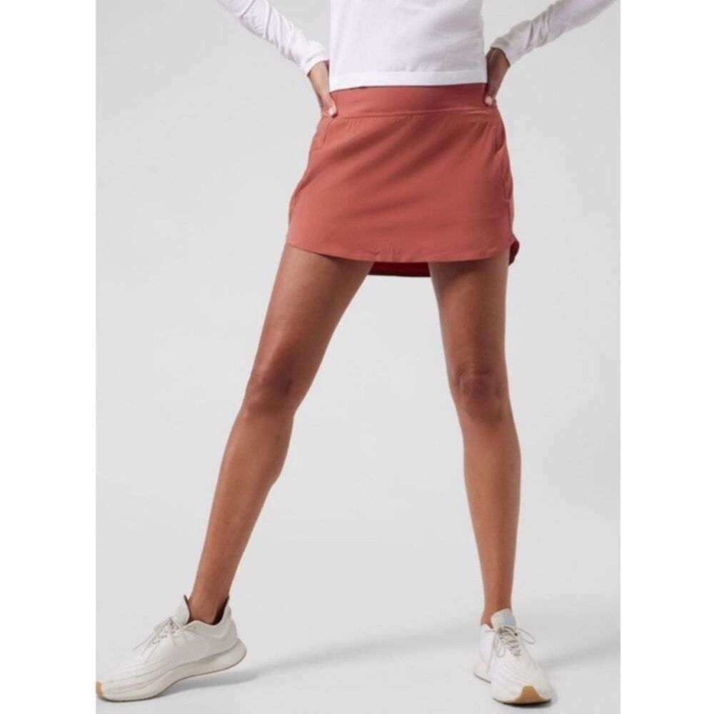 Athleta Run With It 14” Skort in Clay Orange Active Skirt with Shorts NWOT XS